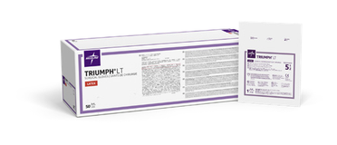 Triumph LT sterile latex surgical glove family packaging; pictured size 5.5 is illustrative