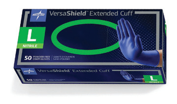 VersaExt glove family packaging from Medline catalogue; pictured size is illustrative