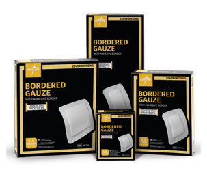 Medline BorderedGauze source catalogue photograph; selected size, format and pack quantity are specified separately