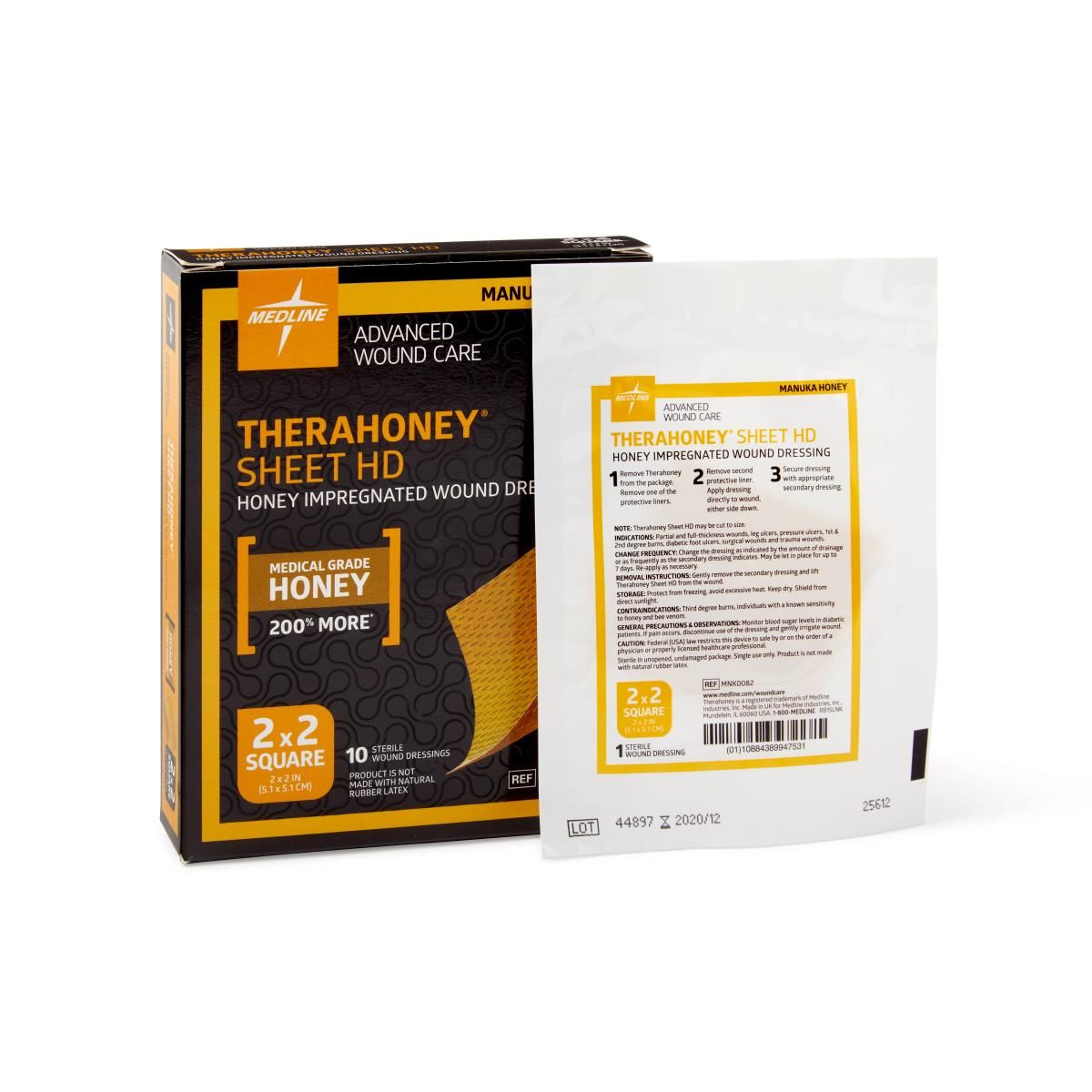 TheraHoney® HD Honey Wound Dressing; 2" x 2" (5 cm x 5 cm), Sheet — Box of 10