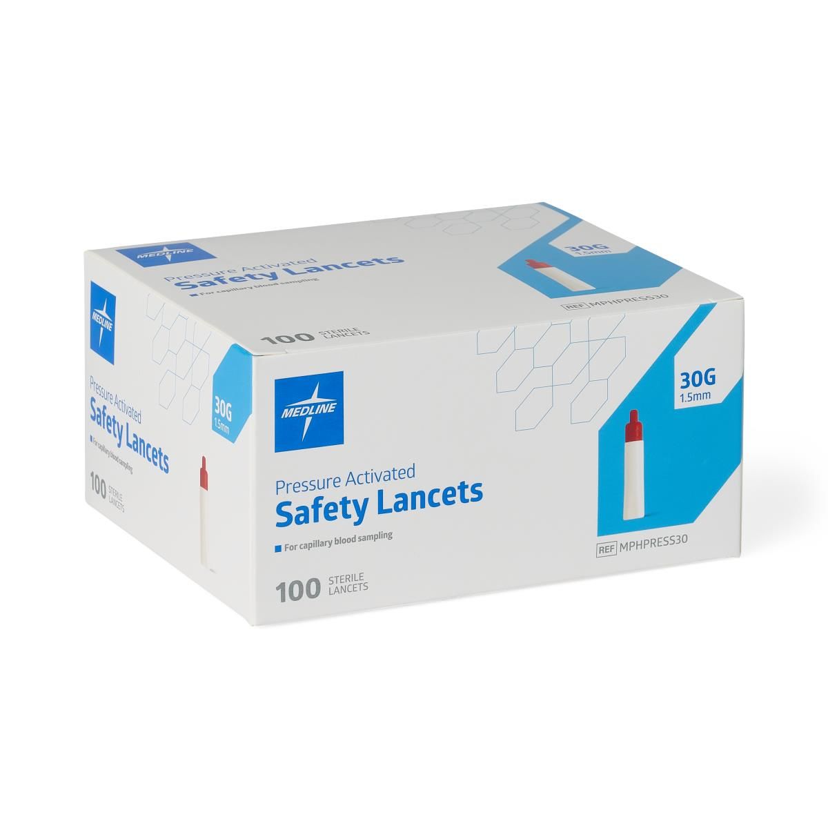Pressure-Activated Safety Blood Lancet; 30G x 1.5 mm — Case of 2000