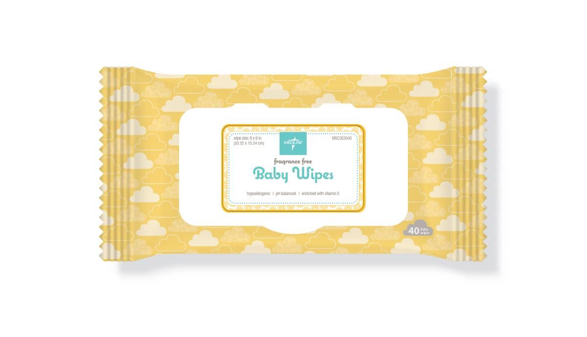Hypoallergenic Fragrance-Free Baby Wipes; 8" x 6" (20 cm x 15 cm) — Case of 24