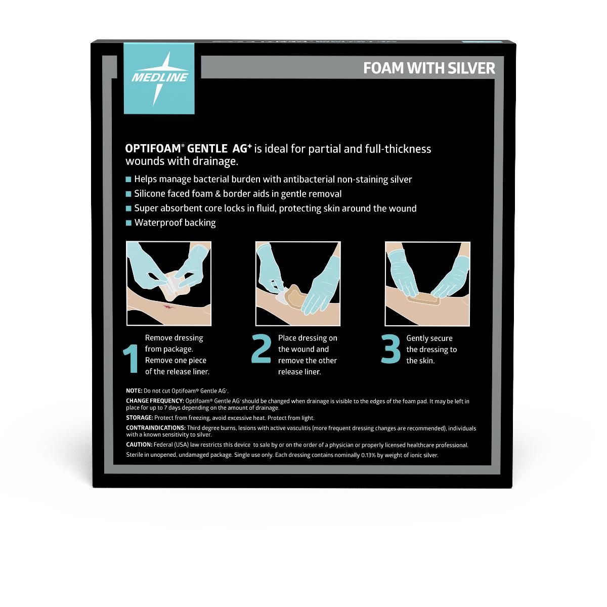 Optifoam® Gentle Ag+ Silicone-Faced Foam Dressing; 6" x 6" (15 cm x 15 cm) — Box of 10