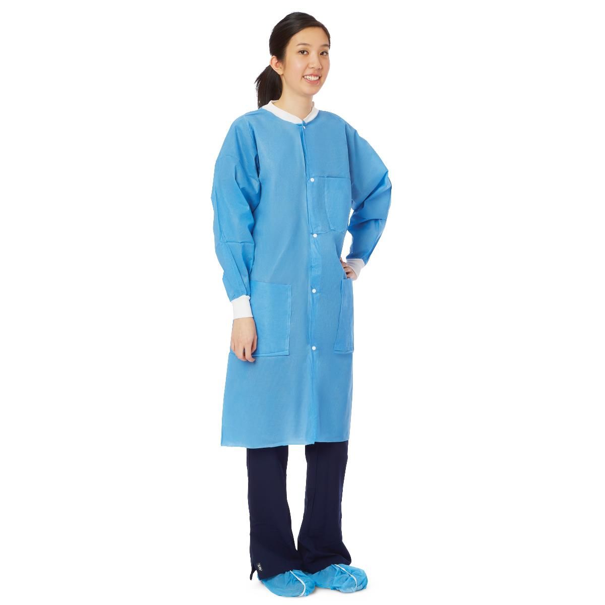 Multi-Layer Lab Coat with Knit Cuffs and Collar; Medium, Blue — Case of 30