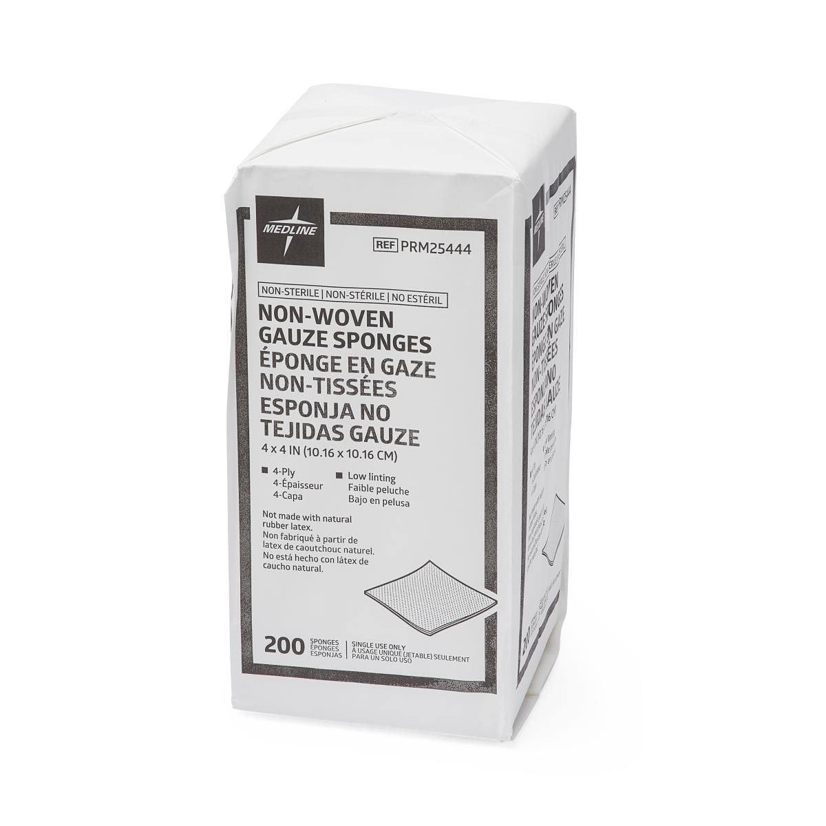 Economical Non-Sterile Non-Woven Gauze Sponge, 4-Ply; 4" x 4" (10 cm x 10 cm) — Bag of 200