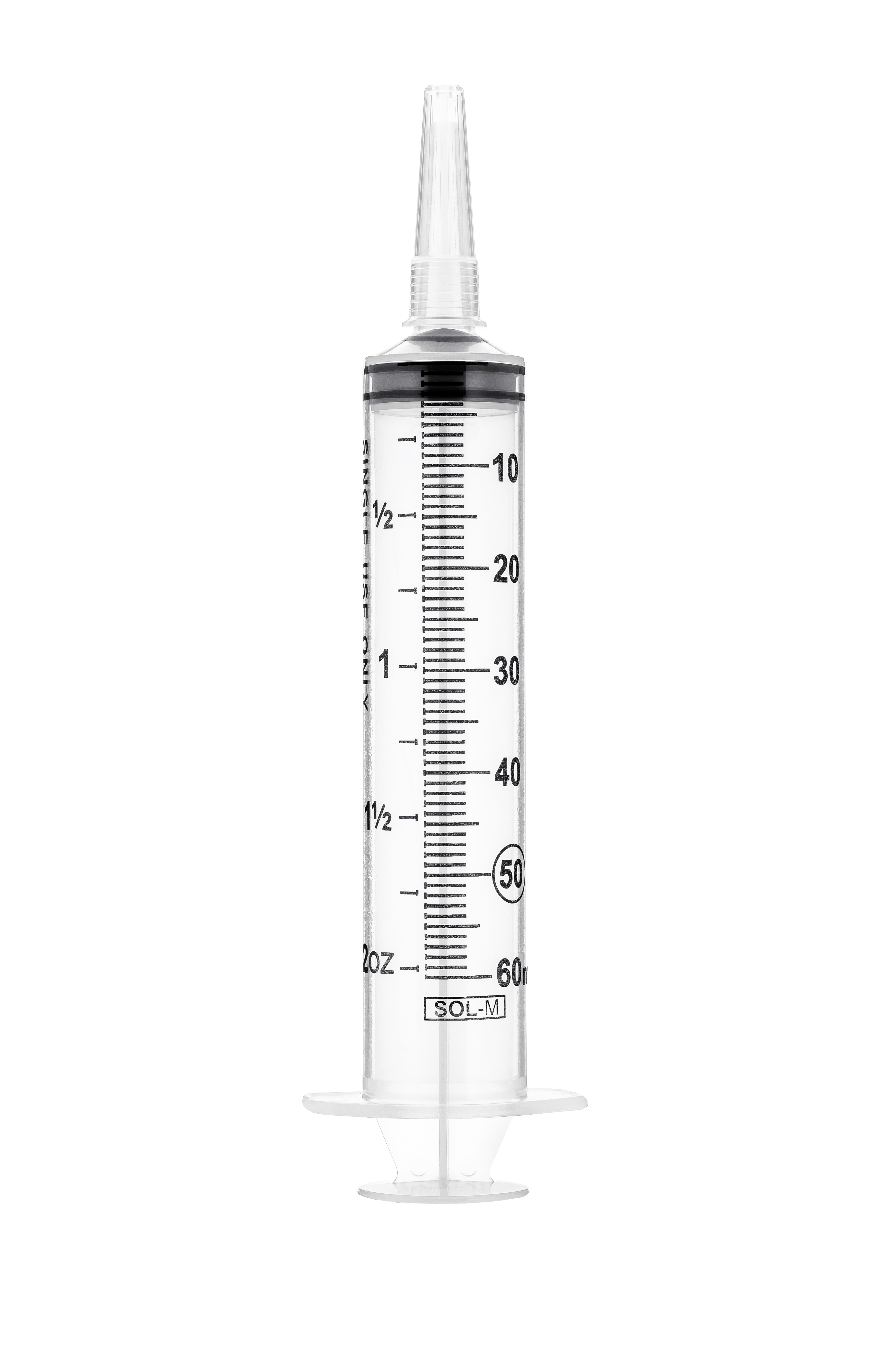 Sol-M180060CT60 mL catheter-tip syringe without needle, genuine manufacturer photo.