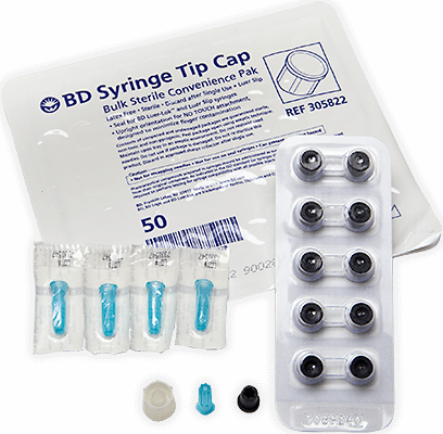 BD Luer-Lok™ Sterile Syringe Tip Cap Tray; Black — Case of 2000