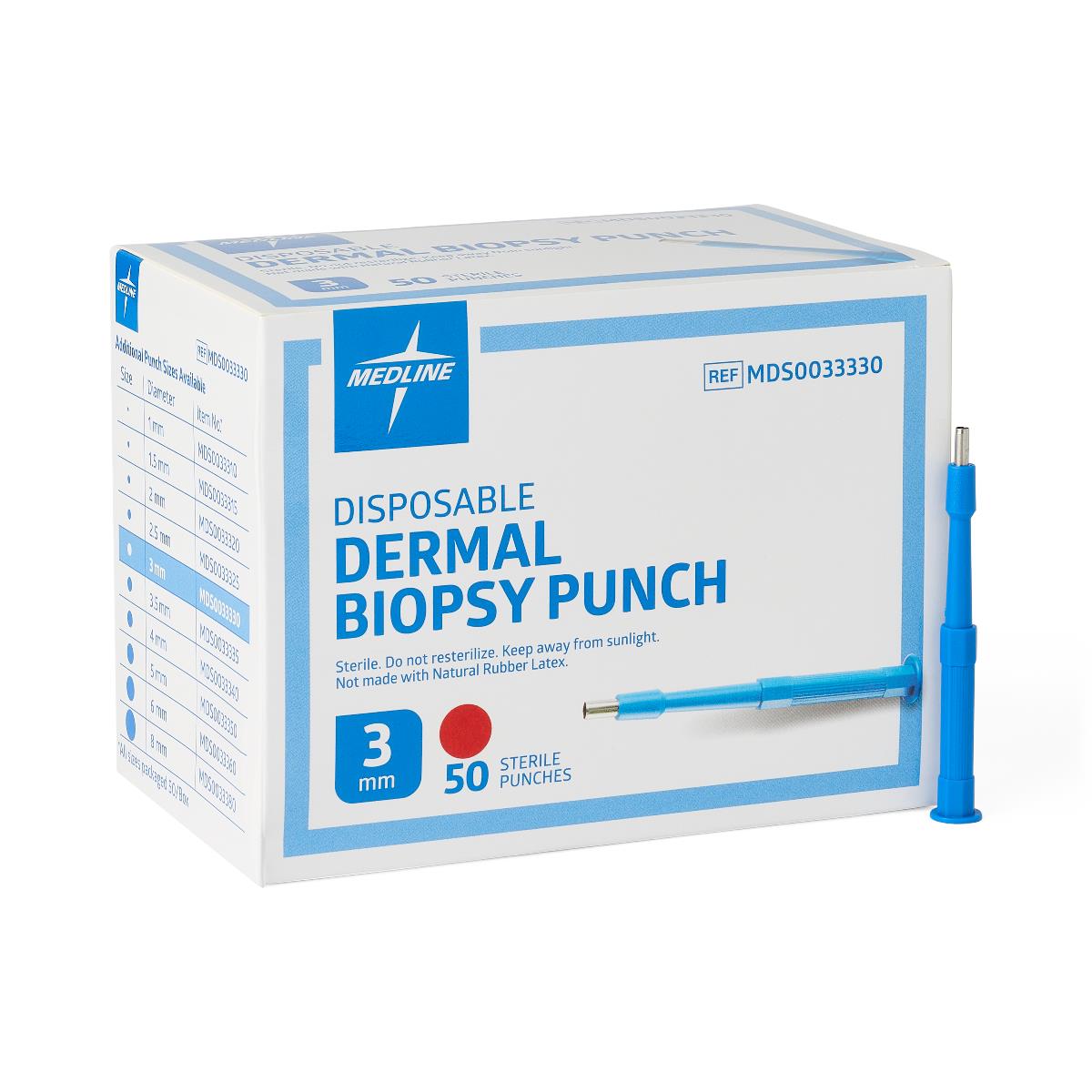 Medline Sterile Biopsy Punch, 3 mm Diameter, Box of 50