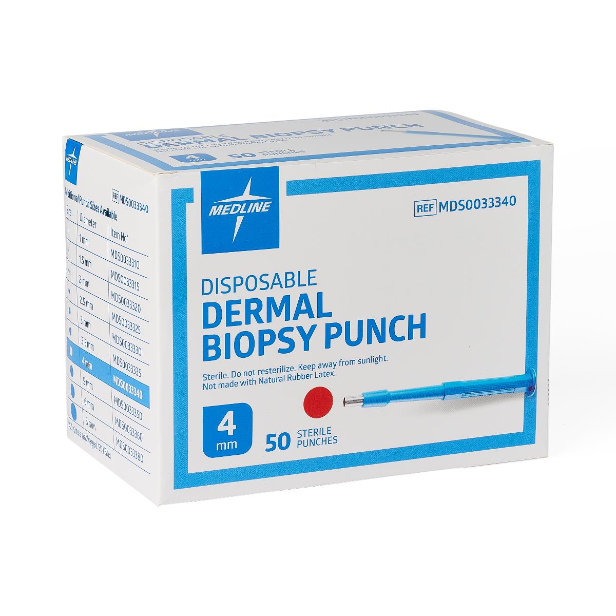 Medline Sterile Biopsy Punch, 4 mm Diameter, Box of 50