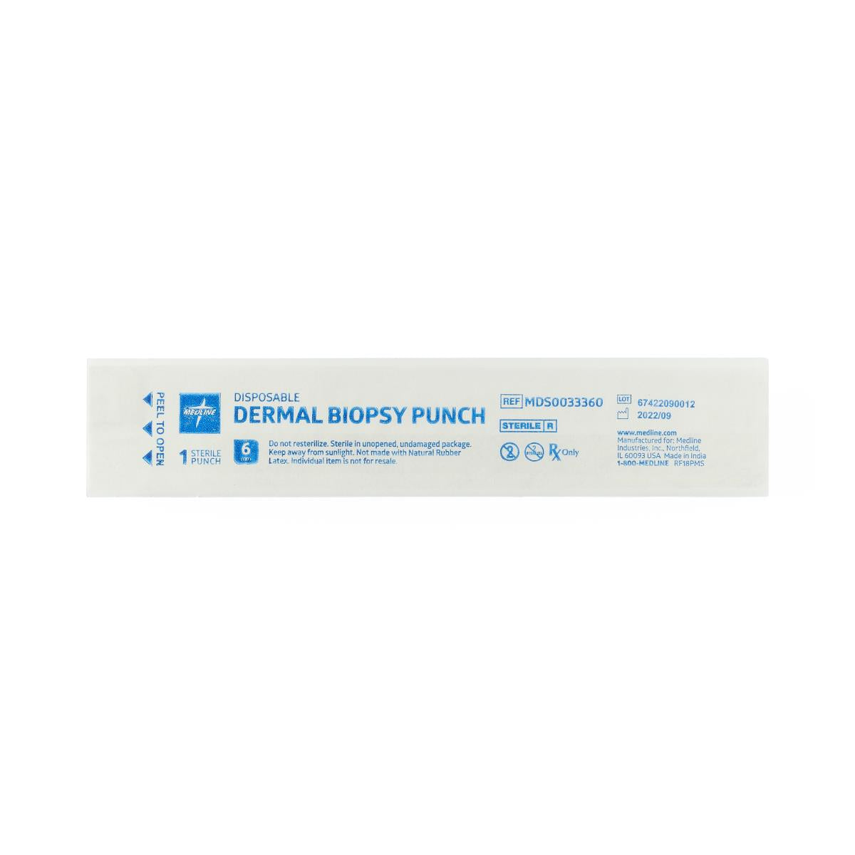 Medline Sterile Biopsy Punch, 6 mm Diameter, Box of 50