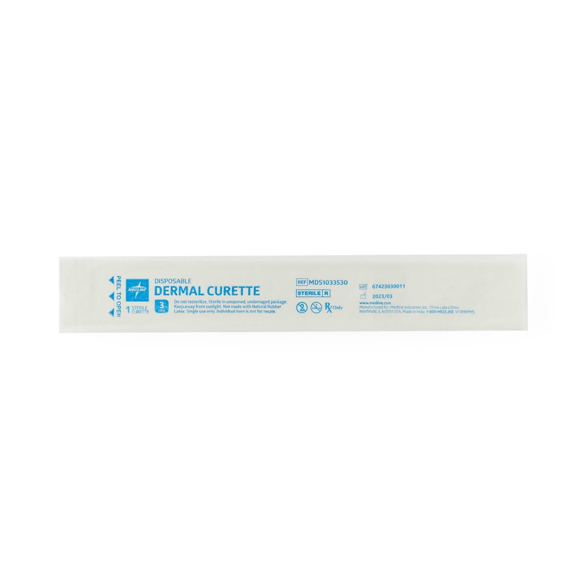 Medline Sterile Disposable Dermal Curette, 3 mm, Box of 50