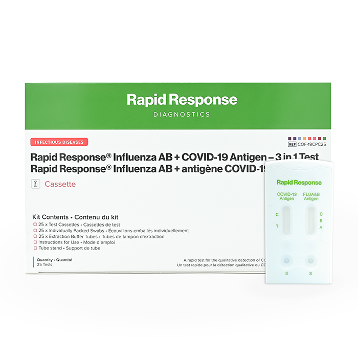 Rapid Response Influenza A/B + COVID-19 Antigen 3-in-1 Test, 25 Tests