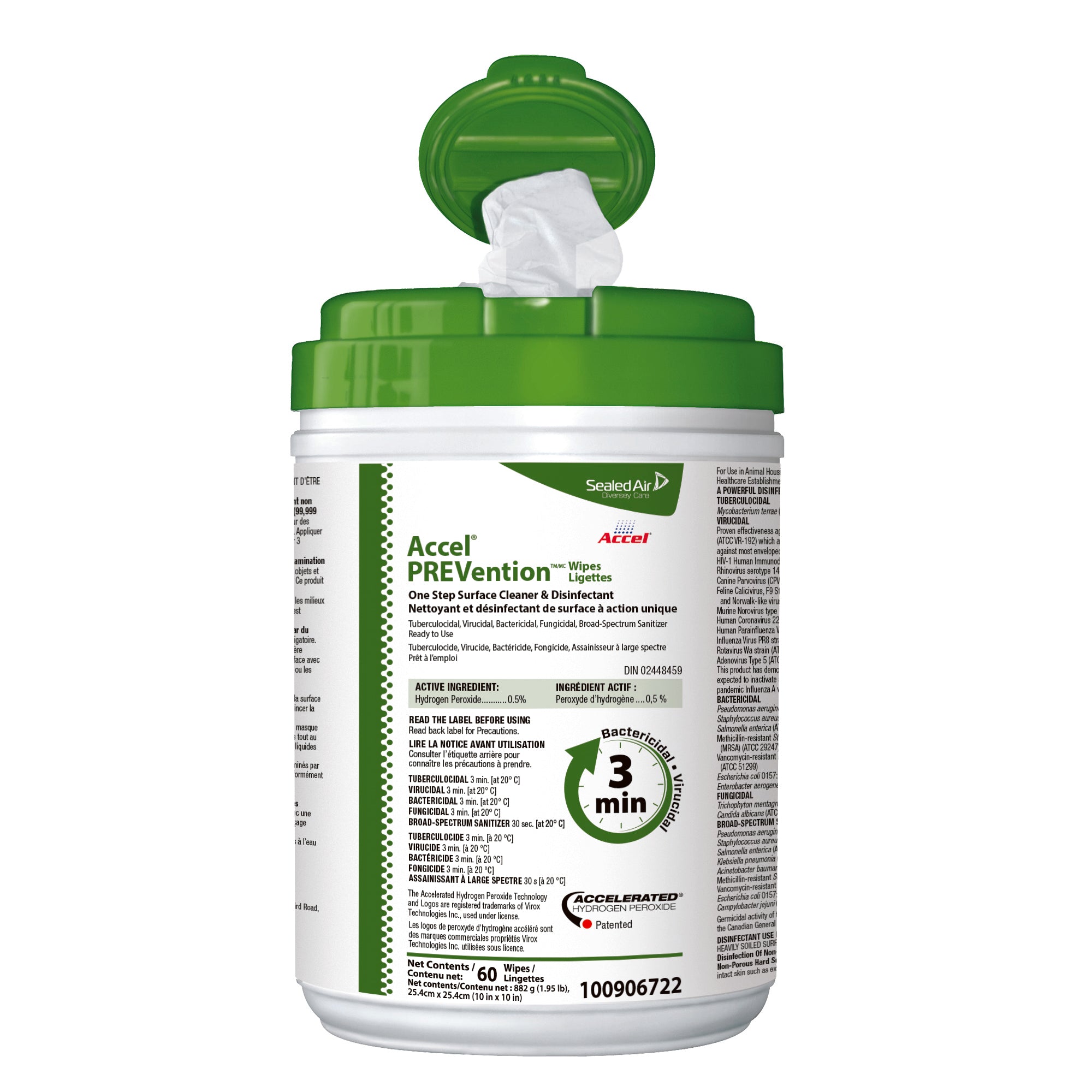 Accel PREVention Disinfectant Wipes, 10 × 10 in, 60 per Canister, Case of 12