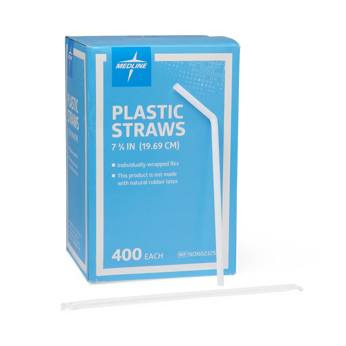 Medline Flexible Plastic Drinking Straw, 20 cm, Case of 10,000