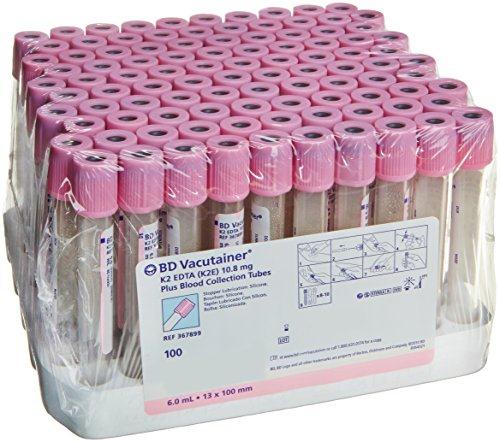BD Vacutainer EDTA Blood Collection Tube, 6 mL, 13 × 100 mm, Box of 100