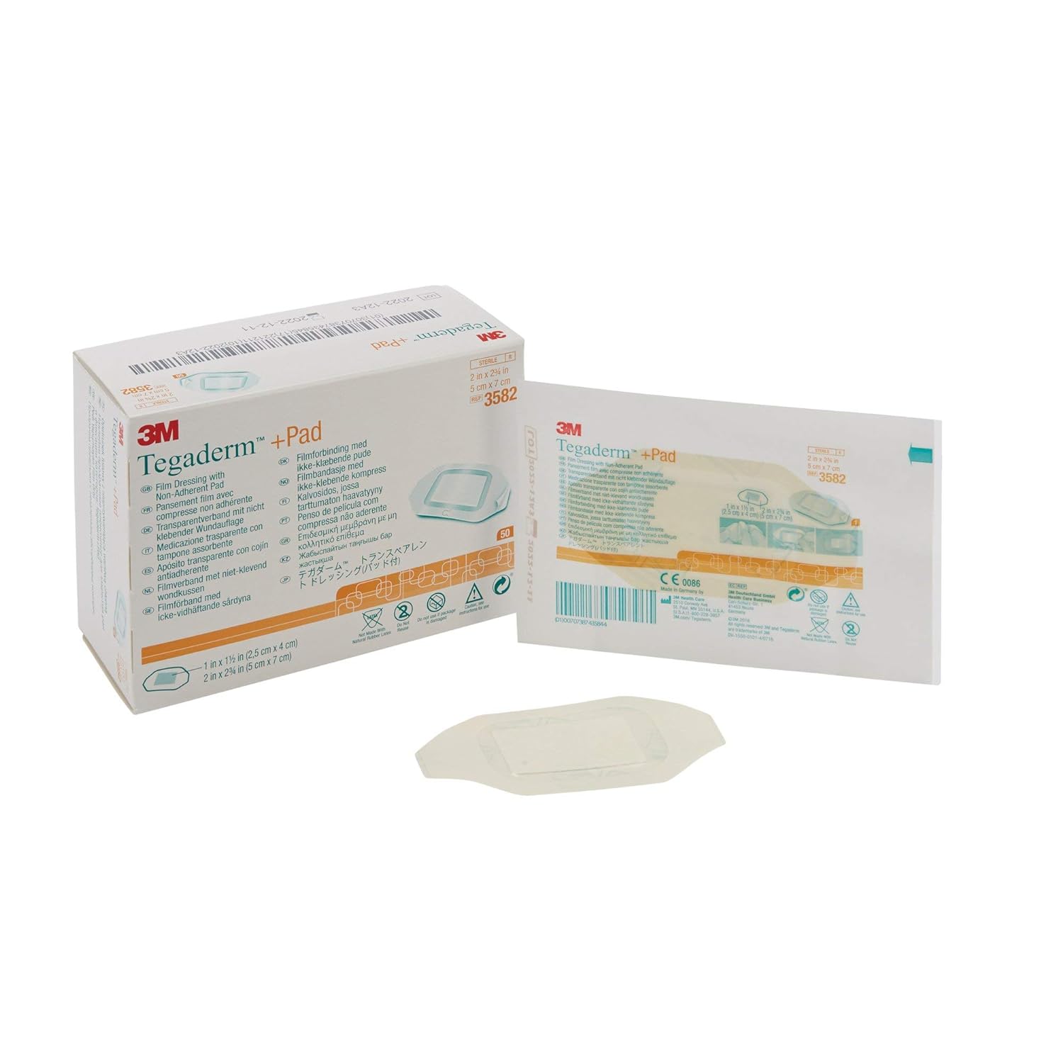 3M Tegaderm + Pad Transparent Dressing with Absorbent Pad, 2" x 2.75" (5 cm x 7 cm), Box of 50