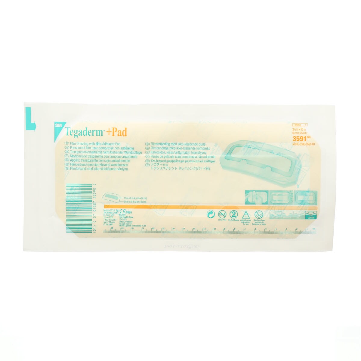 3M Tegaderm + Pad Transparent Dressing with Absorbent Pad, 3.5" x 10" (9 cm x 25 cm), Box of 25