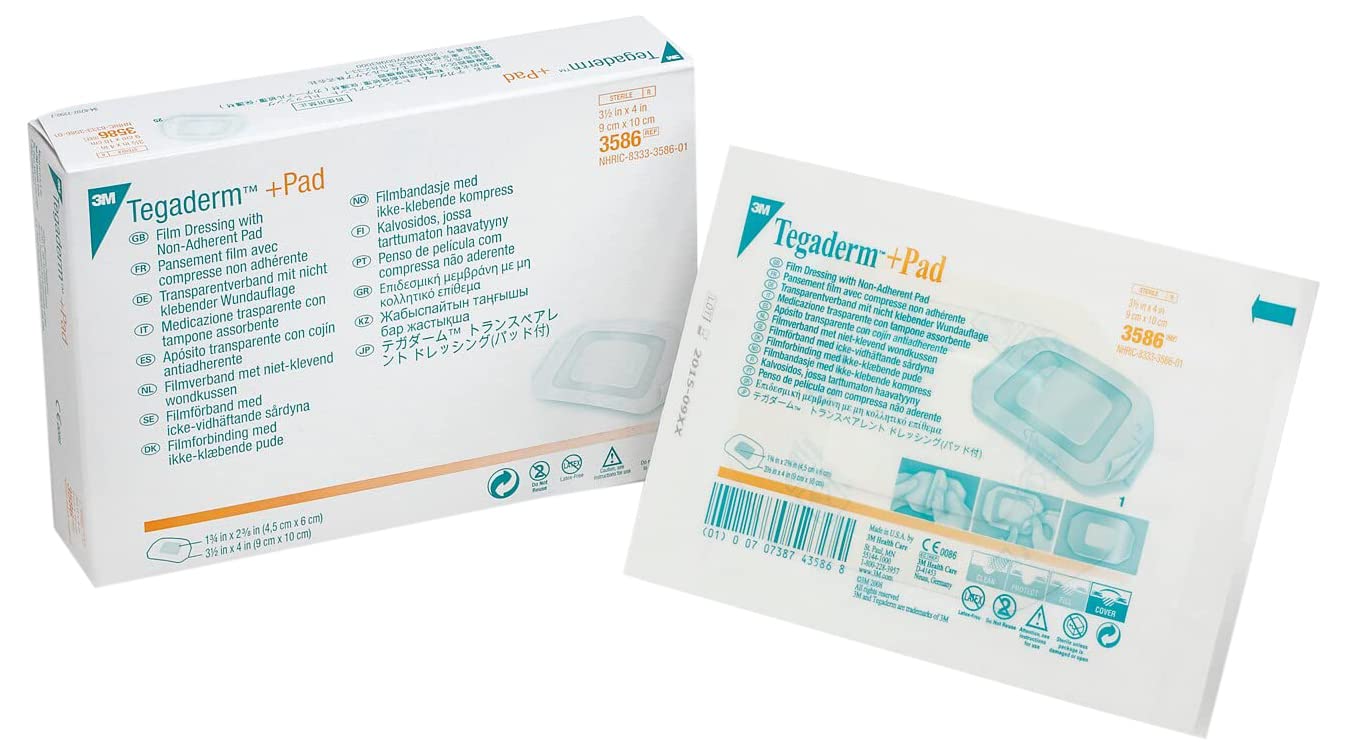 3M Tegaderm + Pad Transparent Dressing with Absorbent Pad, 3.5" x 4" (9 cm x 10 cm), Box of 25
