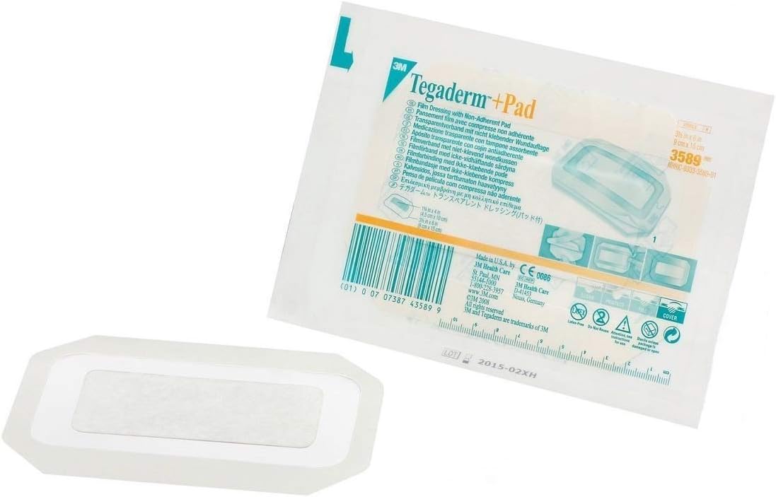3M Tegaderm + Pad Transparent Dressing with Absorbent Pad, 3.5" x 6" (9 cm x 15 cm), Box of 25