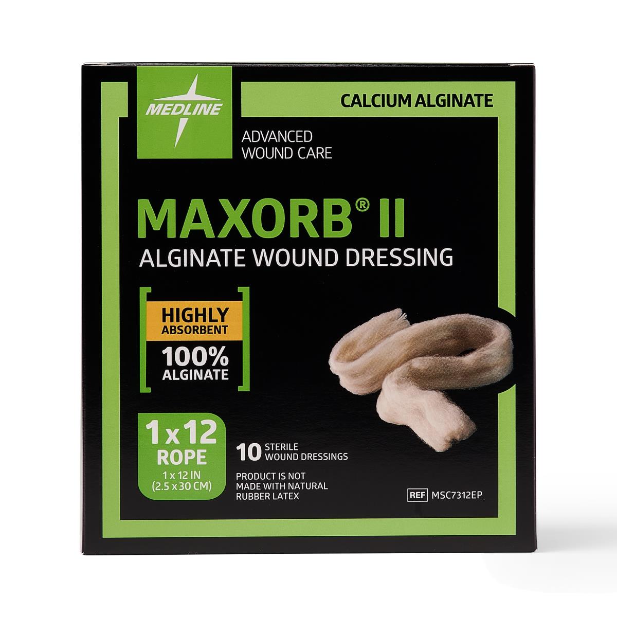 Medline Maxorb II calcium alginate dressing, MSC7312EP, 1 by 12 inch rope, box of 10