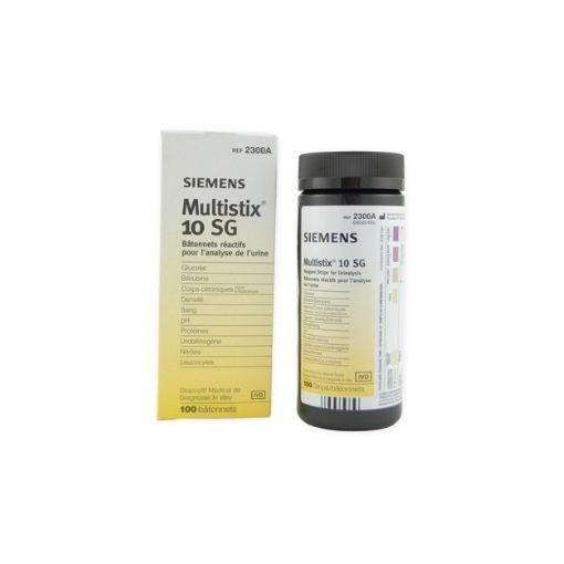 Siemens Multistix 10 SG reagent strips, REF 2300A, 100-strip bottle and box
